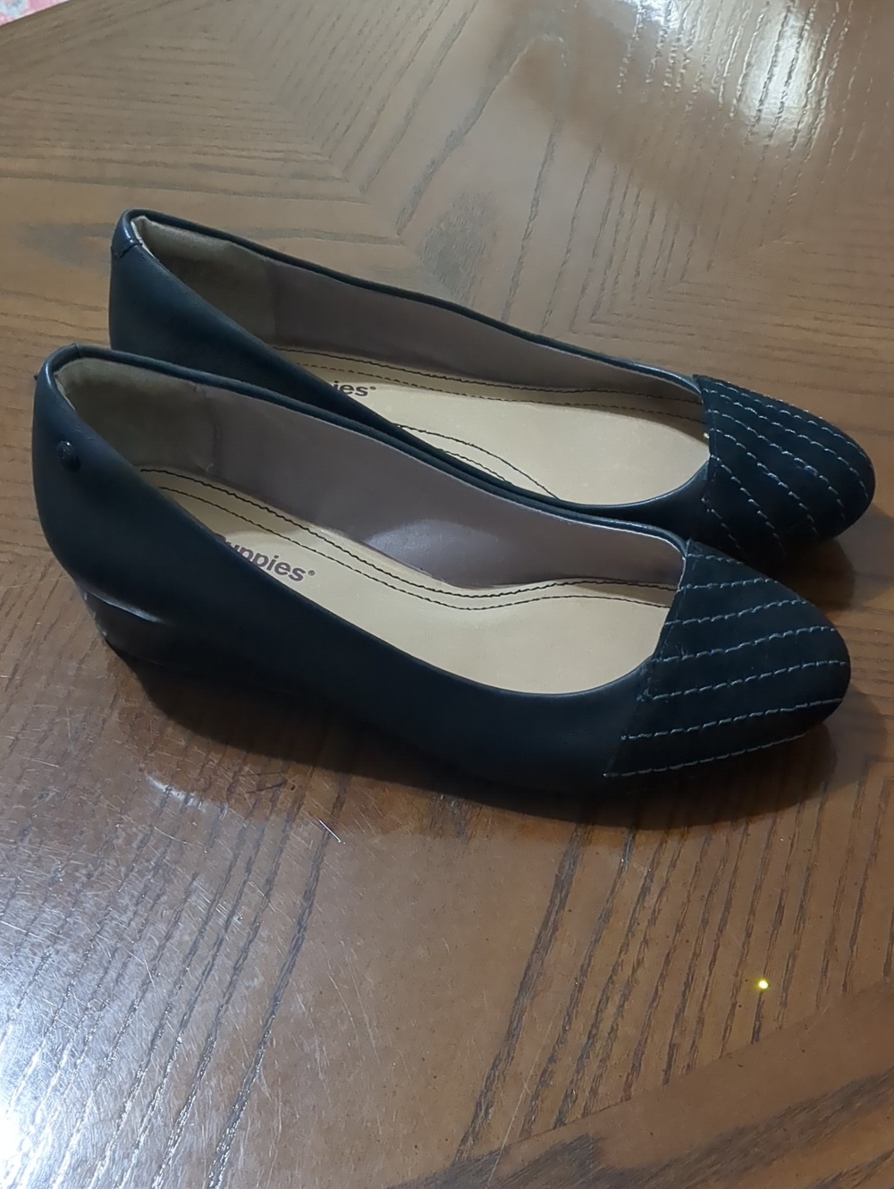 Hush Puppies Black Quilted Cap-Toe Ballet Flats